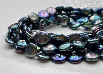 12-13 mm AA Blue Peacock Color Flat Coin Freshwater Pearl Beads Genuine High Luster Cultured Freshwater Coin Pearls 31 Beads #P2018