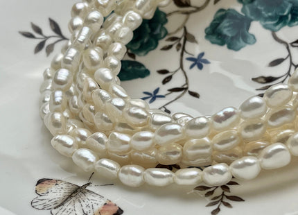 6-7x8.5-9 mm AAA Large Hole Natural White Rice Nugget Freshwater Pearls Hole Size 2.1mm Lustrous Genuine Rice Nugget Pearl Beads #P2016