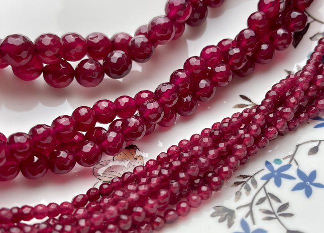 4mm 8mm 10mm Faceted Round Agate Gemstone Beads Heat Treated Cranberry Color Natural Agate 15.5 Inches Strand #4016