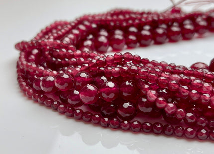 4mm 8mm 10mm Faceted Round Agate Gemstone Beads Heat Treated Cranberry Color Natural Agate 15.5 Inches Strand #4016