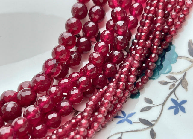 4mm 8mm 10mm Faceted Round Agate Gemstone Beads Heat Treated Cranberry Color Natural Agate 15.5 Inches Strand #4016