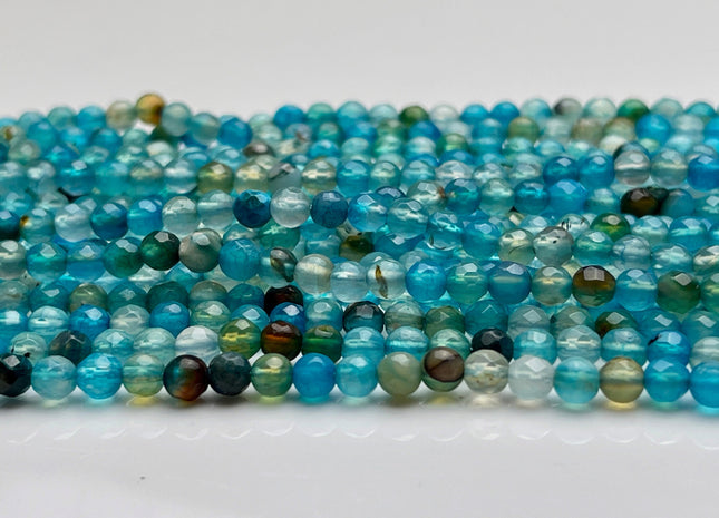 4 mm Faceted Round Agate Gemstone Beads Apatite Blue and Brown Color Genuine Agate Gemstone Loose Beads #4018