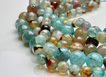 8mm 10mm 12mm Faceted Round Fire Agate Gemstone Beads Genuine Multi Brown Blue Color Agate Loose Beads 15 Inches Strand #4019