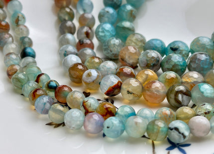 8mm 10mm 12mm Faceted Round Fire Agate Gemstone Beads Genuine Multi Brown Blue Color Agate Loose Beads 15 Inches Strand #4019