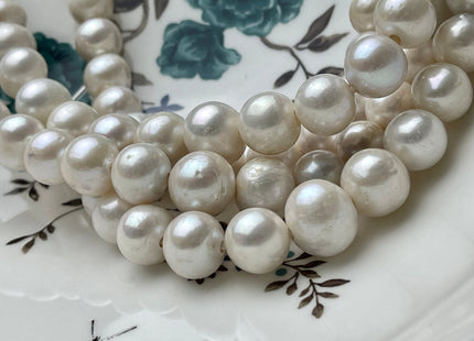 12-14 mm AA Half Strand Natural White Off Round Large Hole Freshwater Pearl Bead Hole Size 2.2mm Genuine Natural White Pearl 17 Beads #P2013