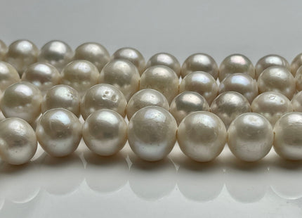 12-14 mm AA Half Strand Natural White Off Round Large Hole Freshwater Pearl Bead Hole Size 2.2mm Genuine Natural White Pearl 17 Beads #P2013