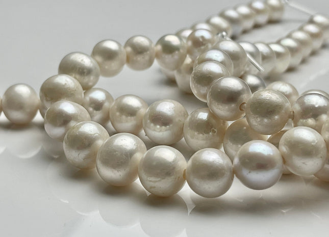 12-14 mm AA Half Strand Natural White Off Round Large Hole Freshwater Pearl Bead Hole Size 2.2mm Genuine Natural White Pearl 17 Beads #P2013