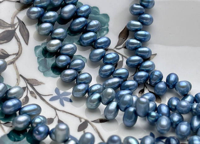 5x7mm AA Top Drilled Blue Color Rice/Oval Freshwater Pearl Beads Genuine High Luster Dancing Cultured Freshwater Pearls #P2022