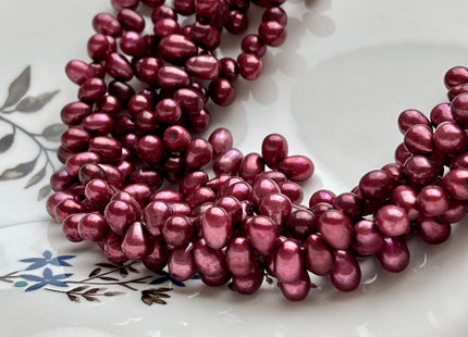 5.5x7mm AA Top Drilled Burgundy Red Color Rice/Oval Freshwater Pearl Beads Genuine High Luster Dancing Cultured Freshwater Pearls #P2021