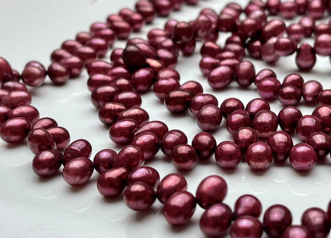 5.5x7mm AA Top Drilled Burgundy Red Color Rice/Oval Freshwater Pearl Beads Genuine High Luster Dancing Cultured Freshwater Pearls #P2021