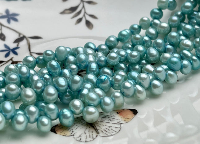 5x7mm AA Top Drilled Baby Blue Color Rice/Oval Freshwater Pearl Beads Genuine High Luster Dancing Cultured Freshwater Pearls #P2023