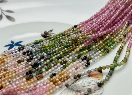 2 mm AAA Natural Micro Faceted Round Gemmy Tourmaline Beads Top Quality Black Green Pink Gold Blue Tourmaline 15.5 Inches #4027