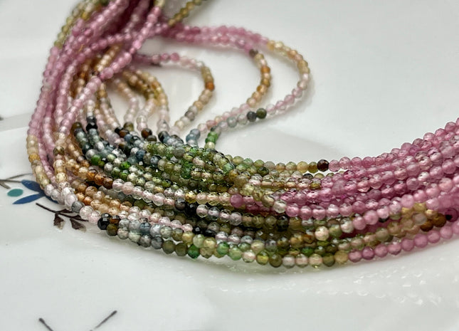2 mm AAA Natural Micro Faceted Round Gemmy Tourmaline Beads Top Quality Black Green Pink Gold Blue Tourmaline 15.5 Inches #4027