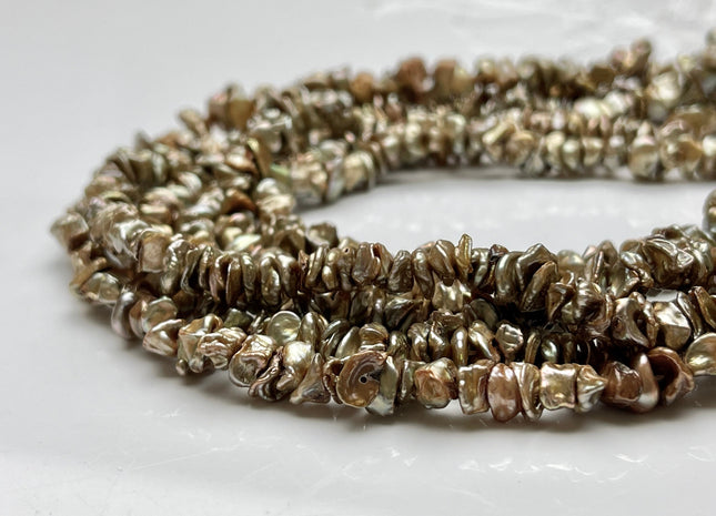 3x6-8mm AAA Very Rare Beige Gray Champagne Color Keshi Freshwater Pearl Beads Genuine High Luster Center Drilled Disc Cornflakes Bead #P2010