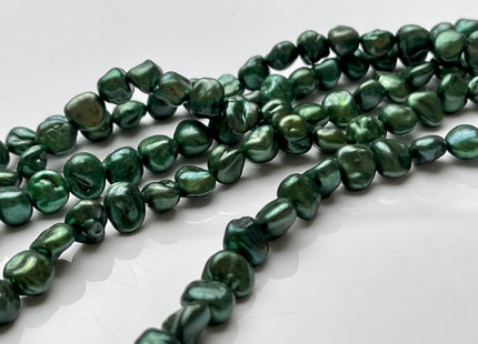 8-9x9-10 mm AA Dark Forest Green Color Keshi Freshwater Nugget Pearl Beads Center Drilled Keshi Nugget Genuine Green Freshwater Pearl #P2025