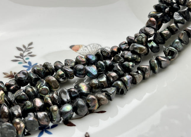 8-9 mm Dark Brown Green Peacock Color Keshi Disc Freshwater Pearl Beads Center Drilled Genuine Color Keshi Disc Shaped B Grade Pearls #P2026
