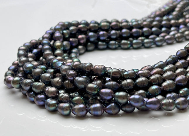 5x7 mm B Grade Dark Peacock Color Freshwater Pearls Long Rice/Oval Shape Pearl Beads Genuine Freshwater Rice Pearls #P2033