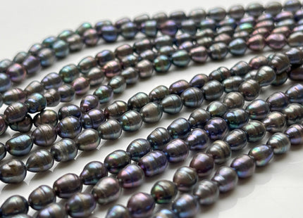 5x7 mm B Grade Dark Peacock Color Freshwater Pearls Long Rice/Oval Shape Pearl Beads Genuine Peacock Color Freshwater Rice Pearls #P2033
