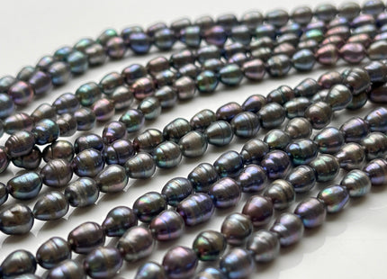 5x7 mm B Grade Dark Peacock Color Freshwater Pearls Long Rice/Oval Shape Pearl Beads Genuine Freshwater Rice Pearls #P2033