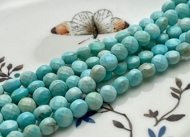 6 mm Micro Faceted Multi Blue Turquoise Coin Disc Shape Gemstone Beads Multi Blue Turquoise Gemstone Beads 15 Inches Strand #4040