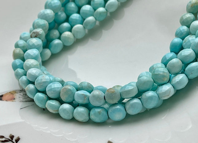 6 mm Micro Faceted Multi Blue Turquoise Coin Disc Shape Gemstone Beads Multi Blue Turquoise Gemstone Beads 15 Inches Strand #4040