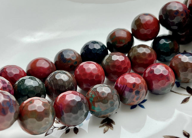 16 mm Faceted Round Fire Agate Gemstone Beads Heat Treated Black And Red Color Natural Gemstone Agate 15.5 Inches Strand #4057