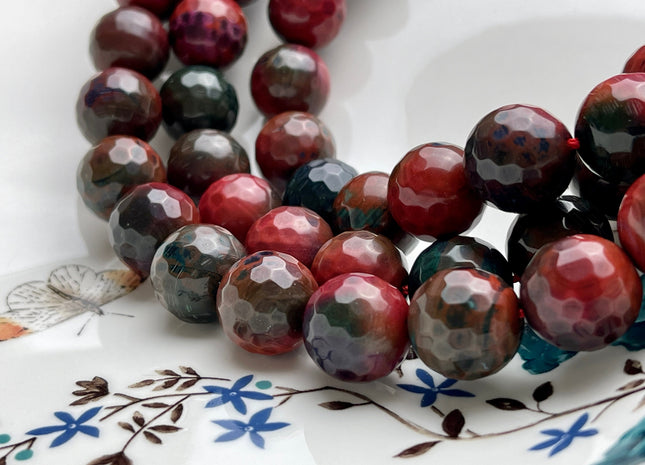 16 mm Faceted Round Fire Agate Gemstone Beads Heat Treated Black And Red Color Natural Gemstone Agate 15.5 Inches Strand #4057