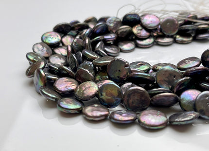 10-11 mm AA Half Strand Gray Peacock Color Flat Coin Pearls Natural Freshwater Coin Pearl Beads Genuine Freshwater Pearls #1461
