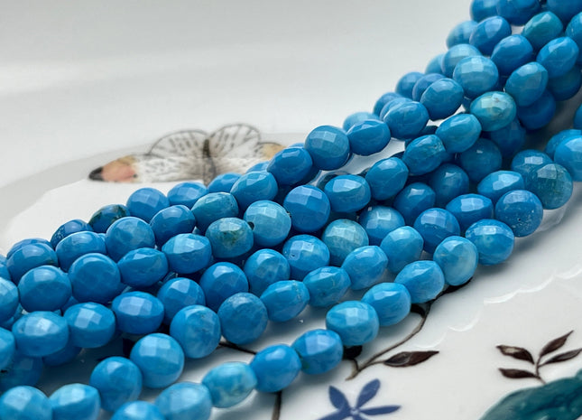 6 mm Micro Faceted Multi Blue Turquoise Coin Disc Shape Gemstone Beads Multi Blue Turquoise Gemstone Beads 15 Inches Strand #4070