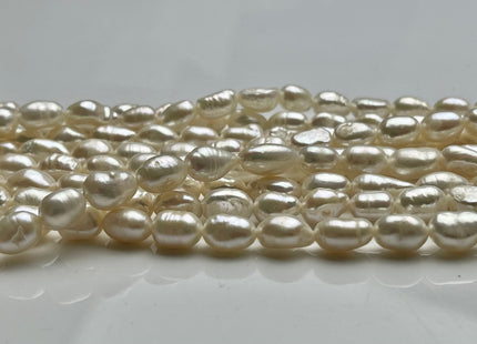 5-6x9 mm AA Natural White Color Smooth Rice Nugget Freshwater Pearl Beads Genuine White High Luster Small Rice Nugget Pearls 46 Beads #P2063