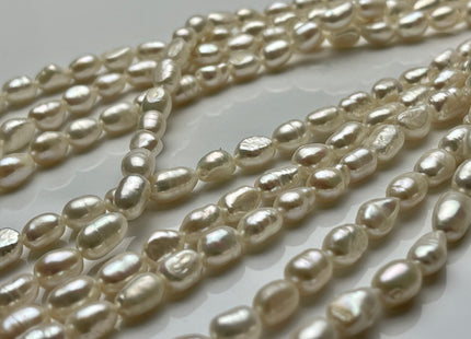 5-6x9 mm AA Natural White Color Smooth Rice Nugget Freshwater Pearl Beads Genuine White High Luster Small Rice Nugget Pearls 46 Beads #P2063