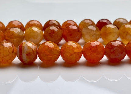 14 mm Faceted Round Fire Agate Gemstone Beads Heat Treated Carnelian Orange Color Natural Gemstone Fire Agate 15.5 Inches Strand #4075