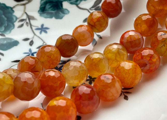 14 mm Faceted Round Fire Agate Gemstone Beads Heat Treated Carnelian Orange Color Natural Gemstone Fire Agate 15.5 Inches Strand #4075