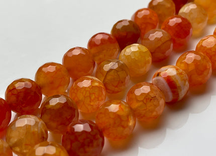 14 mm Faceted Round Fire Agate Gemstone Beads Heat Treated Carnelian Orange Color Natural Gemstone Fire Agate 15.5 Inches Strand #4075