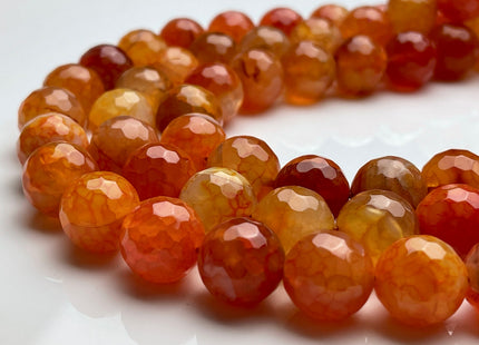 14 mm Faceted Round Fire Agate Gemstone Beads Heat Treated Carnelian Orange Color Natural Gemstone Fire Agate 15.5 Inches Strand #4075