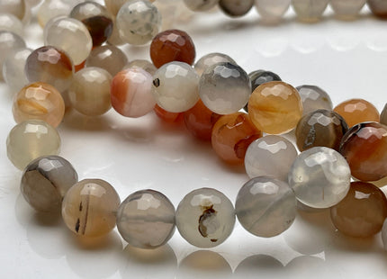 14 mm Faceted Round Fire Agate Gemstone Beads Heat Treated Multi Gray And Brown Color Natural Gemstone Agate 15.5 Inches Strand #4079