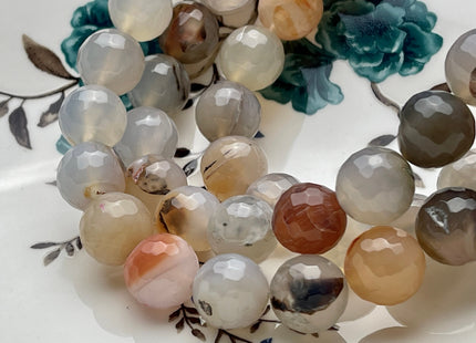 14 mm Faceted Round Fire Agate Gemstone Beads Heat Treated Multi Gray And Brown Color Natural Gemstone Agate 15.5 Inches Strand #4079