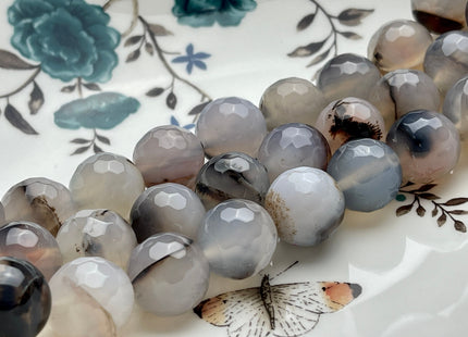 16 mm Faceted Round Fire Agate Gemstone Beads Heat Treated Multi Gray White Brown Color Natural Gemstone Agate 15.5 Inches Strand #4081