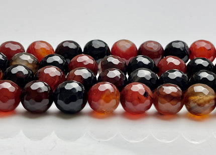 14 mm Faceted Round Fire Agate Gemstone Beads Heat Treated Multi Black And Brown Color Natural Gemstone Fire Agate 15.5 Inches Strand #4084