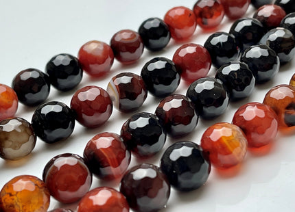 14 mm Faceted Round Fire Agate Gemstone Beads Heat Treated Multi Black And Brown Color Natural Gemstone Fire Agate 15.5 Inches Strand #4084