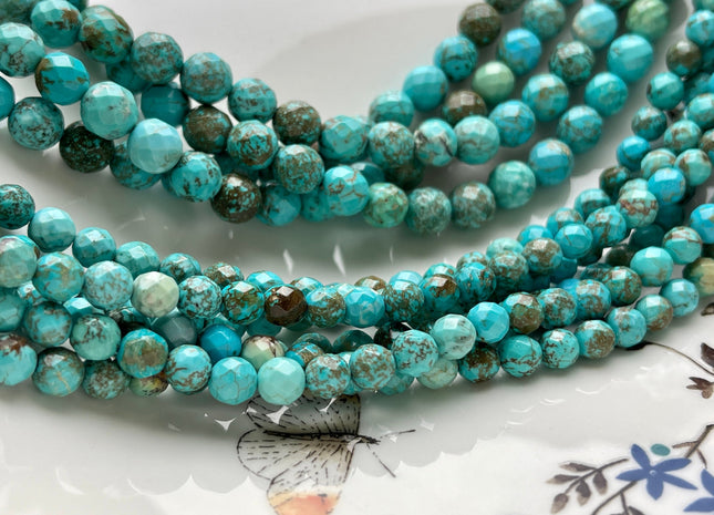4mm 6mm 8mm 10mm Faceted Round Turquoise Beads Blue And Brown Color Gemstone 15.5 Inches Strand #4087