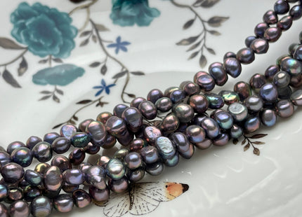6-8 mm AA Peacock With Iridescent Gray Color Potato Nugget Freshwater Pearl Beads Genuine Cultured Peacock Color Nugget Pearls #P2065
