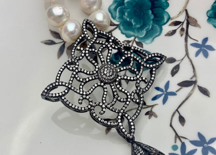 25 Inches Hand Knotted 10mm AAA Natural White High Luster Round Pearl Necklace W/Rhinestone And Seed Pearl Tassel #P2086