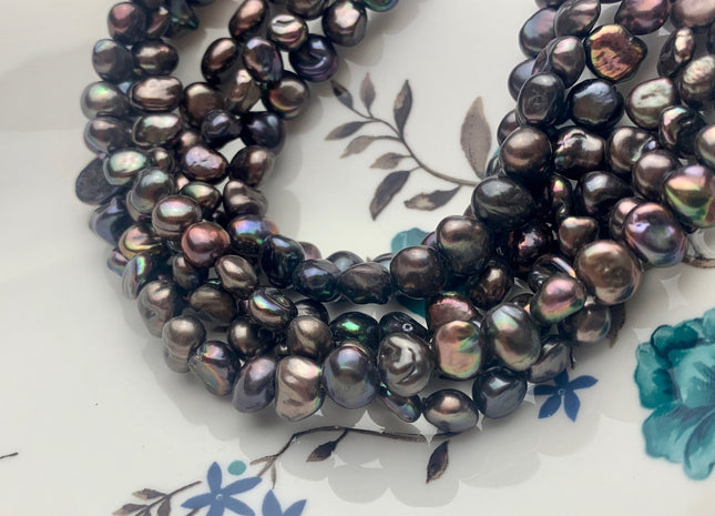 8-10 mm AA Dark Gray Peacock Keshi Nugget Freshwater Pearl Bead Center Drilled Peacock Keshi Pearls Genuine Keshi Nugget Pearl #P2078