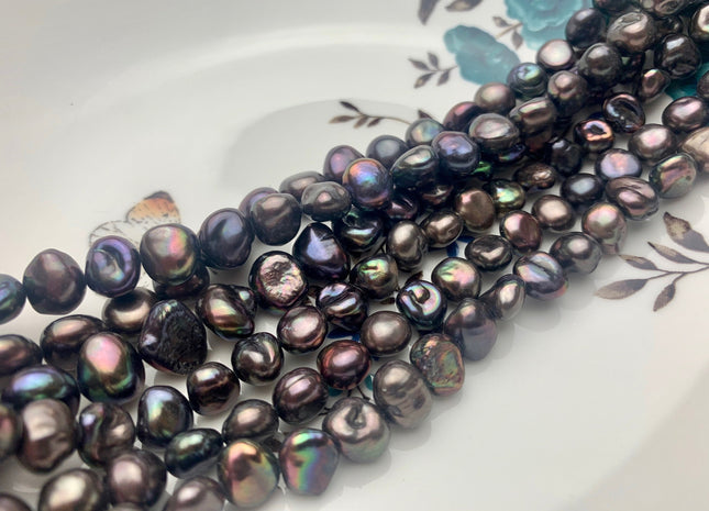 8-10 mm AA Dark Gray Peacock Keshi Nugget Freshwater Pearl Bead Center Drilled Peacock Keshi Pearls Genuine Keshi Nugget Pearl #P2078