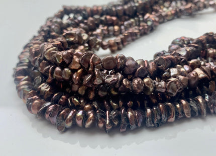 6-7 mm Dark Chocolate Brown Color Keshi Freshwater Pearl Beads Genuine High Luster Center Drilled Disc Cornflakes Keshi Beads #P2084
