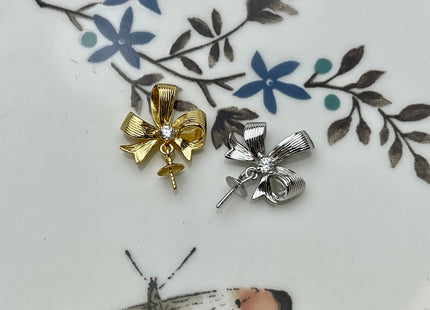 One Piece 925 Sterling Silver/Gold Pendant Setting Findings For Half Drilled Pearls Bowtie Design Pearl Mounting DIY Jewelry #10259