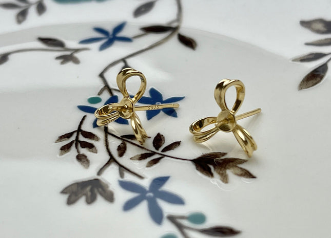 One Pair 925 Sterling Silver/Gold Setting Findings For Half Drilled Pearls Fan Shape Design Sterling Silver Earring Findings #10262
