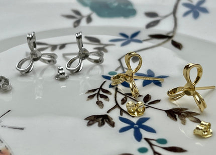 One Pair 925 Sterling Silver/Gold Setting Findings For Half Drilled Pearls Fan Shape Design Sterling Silver Earring Findings #10262