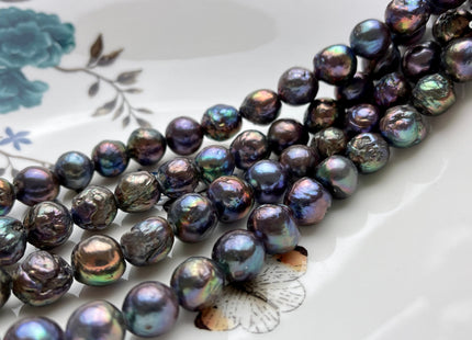 11-12 mm AAA Half Strand Large Hole Rainbow Peacock Color Baroque Pearl Beads Hole Size 2.2 mm Genuine High Luster Baroque Pearls #P2088